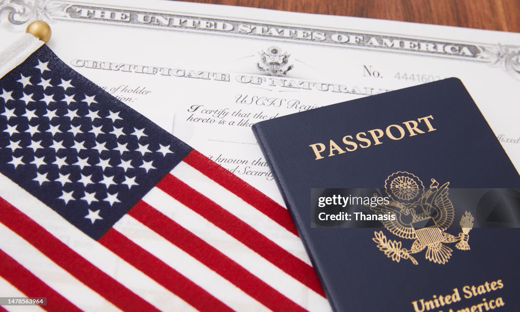 Certificate of Naturalization , USA Passport, USA flag