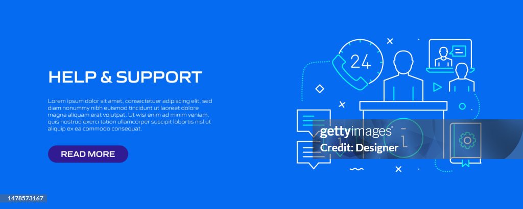 Help Guide Banner Help And Support Related Line Style Banner Design For Web Page Headline ...