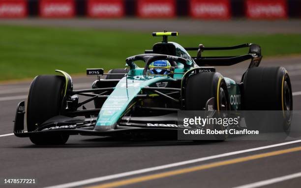 Fernando Alonso of Spain driving the Aston Martin AMR23 Mercedes on track during final practice ahead of the F1 Grand Prix of Australia at Albert...