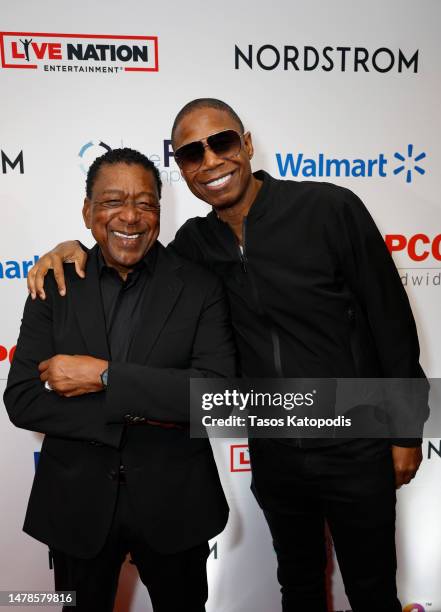 Bob Johnson and Doug E. Fresh attend the Dionne Warwick Gala for Bowie State University at Cafe Milano on March 31, 2023 in Washington, DC.
