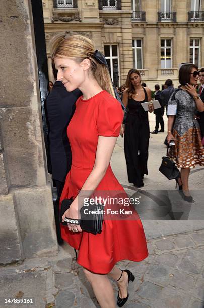 Clemence Poesy arrives for the Valentino - Paris Fashion Week Haute Couture F/W 2012/13 at the Hotel Salomon de Rothschild on July 4, 2012 in Paris,...