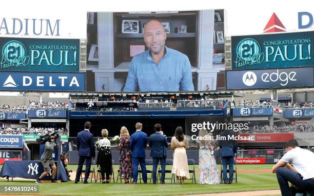 Former New York Yankee Paul O'Neill looks on during his number retirement ceremony before a game between the Yankees and the Toronto Blue Jays at...