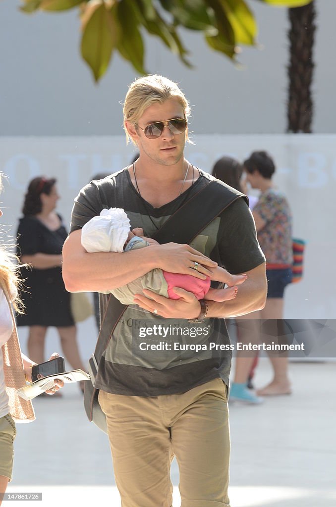 Chris Hemsworth, Elsa Pataky and Daughter India Rose Sighting In Madrid - July 04, 2012