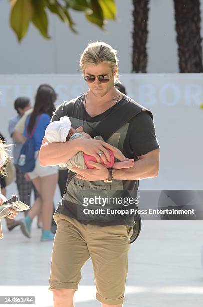 Chris Hemsworth and his daughter India Rose are seen leaving Thyssen Museum on July 4, 2012 in Madrid, Spain.