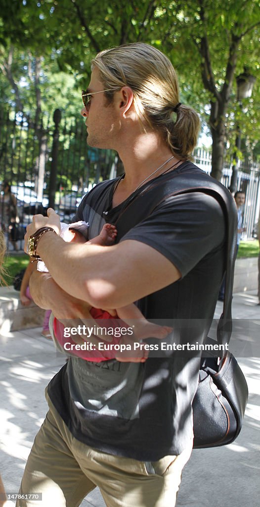 Chris Hemsworth, Elsa Pataky and Daughter India Rose Sighting In Madrid - July 04, 2012