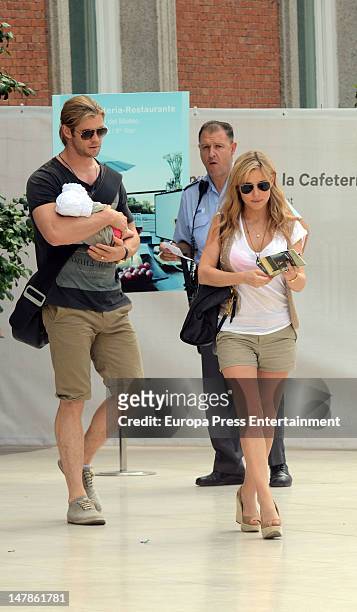 Chris Hemsworth, Elsa Pataky and their daughter India Rose are seen leaving Thyssen Museum on July 4, 2012 in Madrid, Spain.