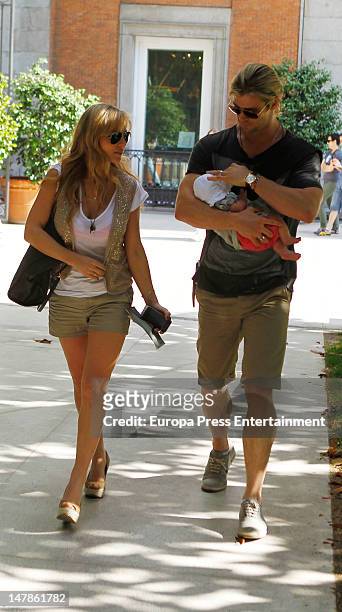 Chris Hemsworth, Elsa Pataky and their daughter India Rose are seen leaving Thyssen Museum on July 4, 2012 in Madrid, Spain.