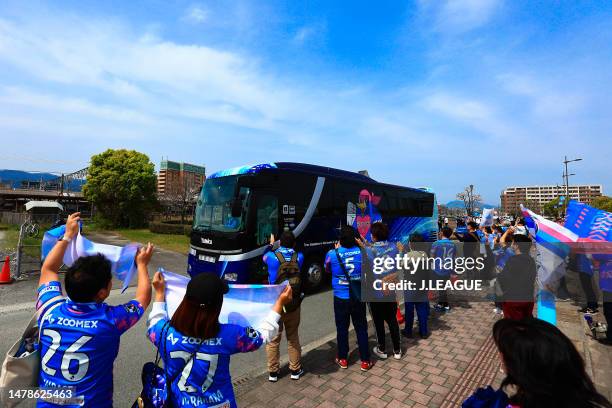 Sagan Tosu supporters during the J.LEAGUE Meiji Yasuda J1 6th Sec. Match between Sagan Tosu and F.C.Tokyo at EKIMAE REAL ESTATE STADIUM on April 01,...