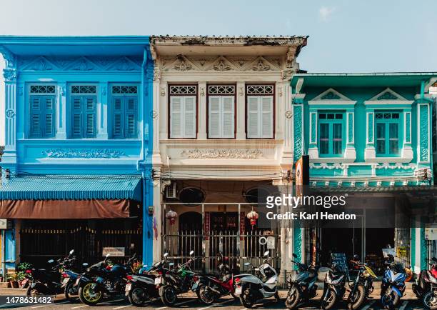 colourful apartments, phuket - phuket old town stock pictures, royalty-free photos & images