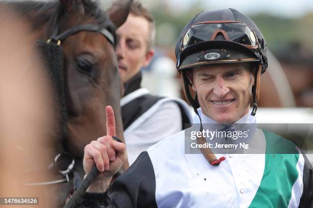 Zac Purton riding Mr Brightside wins Race 8 The Star Doncaster Mile in "The Star Championships Day 1" during Sydney Racing at Royal Randwick...