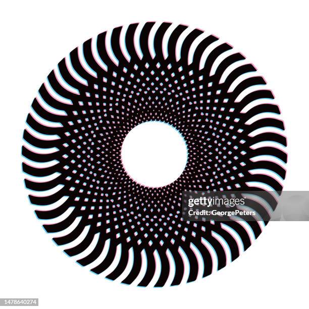spiral halftone pattern with glitch technique - radius circle stock illustrations