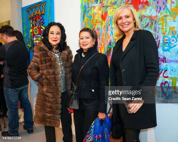 Minnie Osmena, Fe Jamer and Kim Larson attend MIKAIL AKAR - UNBELIEVABLE - Opening Reception at Modus10 on March 31, 2023 in New York City.