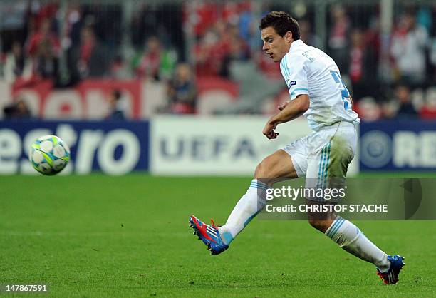 Marseille's Spanish defender Cesar Azpilicueta controls the ball during the UEFA Champions League second leg quarter-final football match FC Bayern...