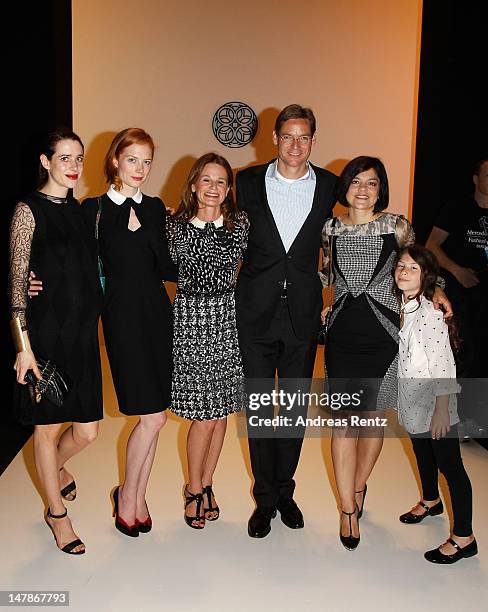 Joan Smalls, Jessica Joffe, Julia Malik and Jasmin Tabatabai attend the Rena Lange Show at Mercedes-Benz Fashion Week Spring/Summer 2013 on July 5,...