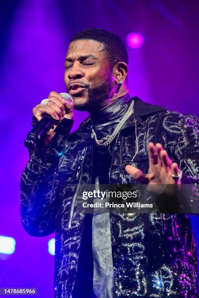 Singer Keith Sweat performs onstage during 2023 New Edition Legacy Tour at State Farm Arena on March 30, 2023 in Atlanta, Georgia.