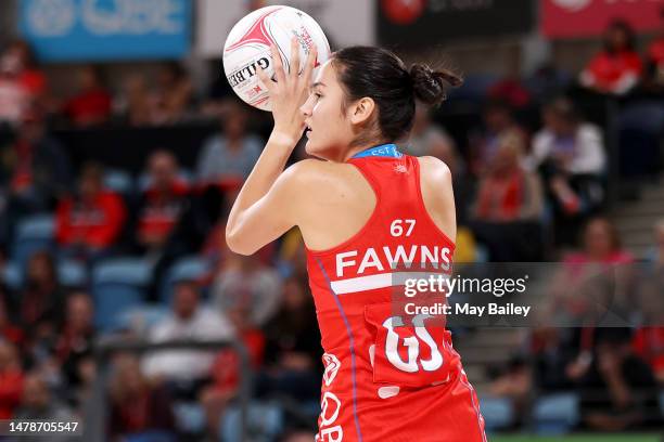 Sophie Fawns of the Swifts looks to for a pass during the round three Super Netball match between NSW Swifts and Queensland Firebirds at Ken Rosewall...