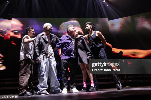 Mau Montaner, Ricardo Montaner, Evaluna Montaner, Camilo and Ricky Montaner performs together during Ya Te Echo de Menos Tour Opener at Miami-Dade...