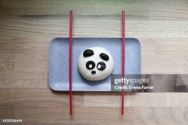 panda bao bun - bao bun stock pictures, royalty-free photos & images