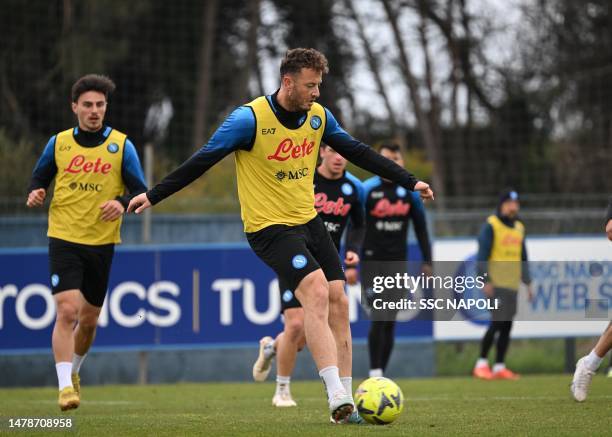 Amir Rrahmani of Napoli during a training session on April 01, 2023 in Naples, Italy.