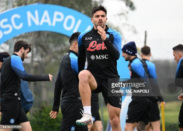 Giovanni Simeone of Napoli during a training session on April 01, 2023 in Naples, Italy.