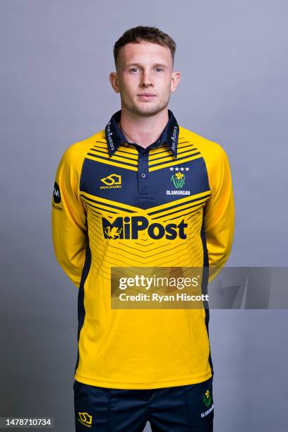 Tom Bevan of Glamorgan CCC poses for a portrait during the Glamorgan CCC Photocall at Sophia Gardens on March 23, 2023 in Cardiff, Wales.