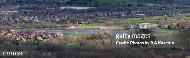 solar panels on godley reservoir, greater manchester, england - best r stock pictures, royalty-free photos & images