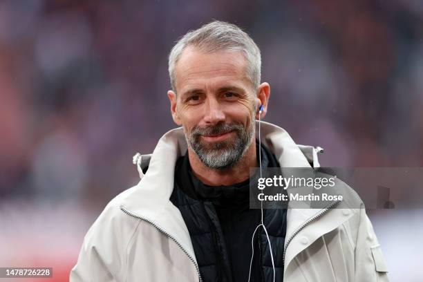 Marco Rose, Head Coach of RB Leipzig, looks on prior to the Bundesliga match between RB Leipzig and 1. FSV Mainz 05 at Red Bull Arena on April 01,...