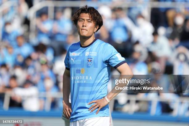 Koki Ogawa of Yokohama FC looks on during the J.LEAGUE Meiji Yasuda J1 6th Sec. Match between Yokohama FC and Avispa Fukuoka at NHK Spring Mitsuzawa...