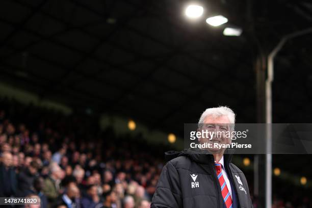 Roy Hodgson, Manager of Crystal Palace, looks on prior to the Premier League match between Crystal Palace and Leicester City at Selhurst Park on...