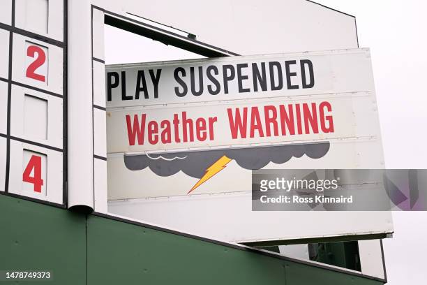 Suspension of play due to inclement weather is indicated during the final round of the Augusta National Women's Amateur at Augusta National Golf Club...