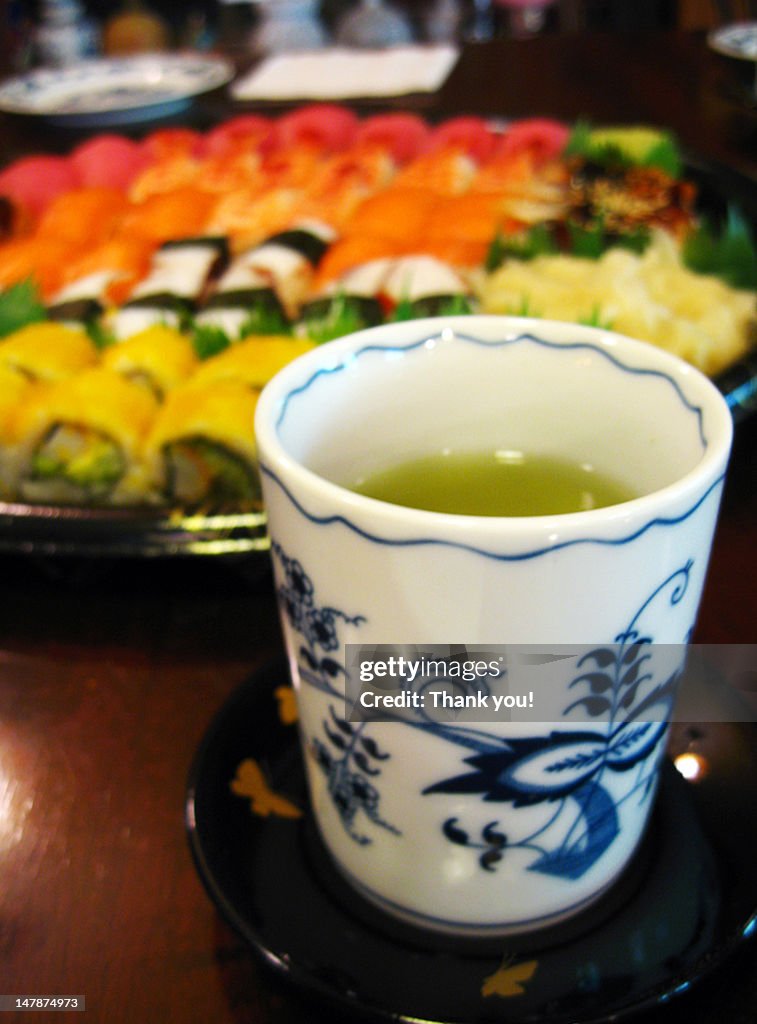 Sushi and green tea