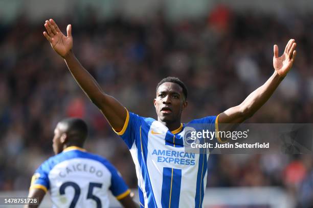 Danny Welbeck of Brighton & Hove Albion celebrates after scoring the team's second goal during the Premier League match between Brighton & Hove...