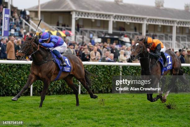 Benoit de la Sayette riding Migration win The Pertemps Network Lincoln at Doncaster Racecourse on April 01, 2023 in Doncaster, England.