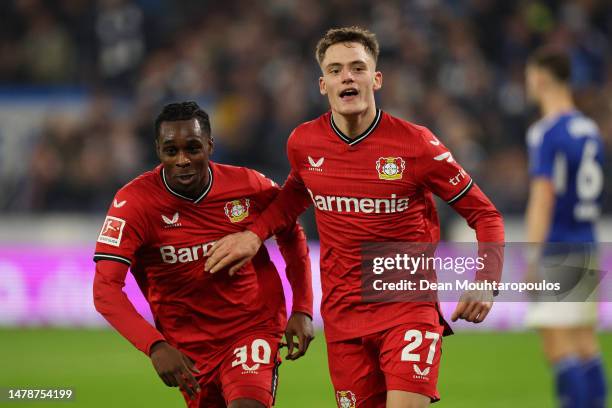 Florian Wirtz of Bayer 04 Leverkusen celebrates after scoring the team's second goal during the Bundesliga match between FC Schalke 04 and Bayer 04...