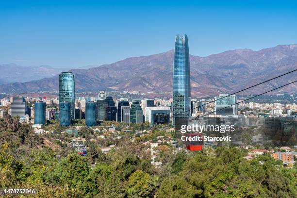 santiago skyline: a panoramic view of chile's capital - chile skyline stock pictures, royalty-free photos & images