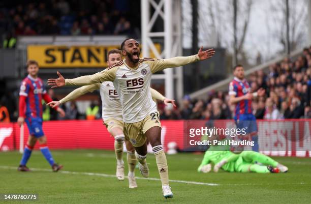 Ricardo Pereira of Leicester City celebrates after scoring the team's first goal during the Premier League match between Crystal Palace and Leicester...