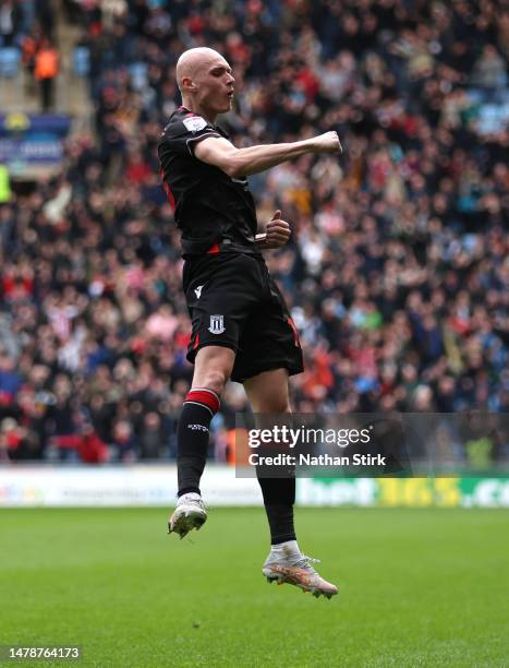 William Smallbone of Stoke City celebrates after scoring their third goal during the Sky Bet Championship between Coventry City and Stoke City at The...