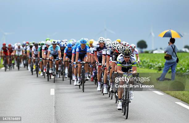 Stuart O'Grady of Australia and Orica Greenedge rides on the front of the peloton during stage five of the 2012 Tour de France from Rouen to...