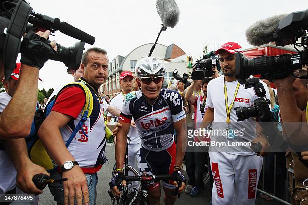 Andre Greipel of Germany and Lotto-Belisol won stage five of the 2012 Tour de France from Rouen to Saint-Quentin on July 5, 2012 in Saint-Quentin,...