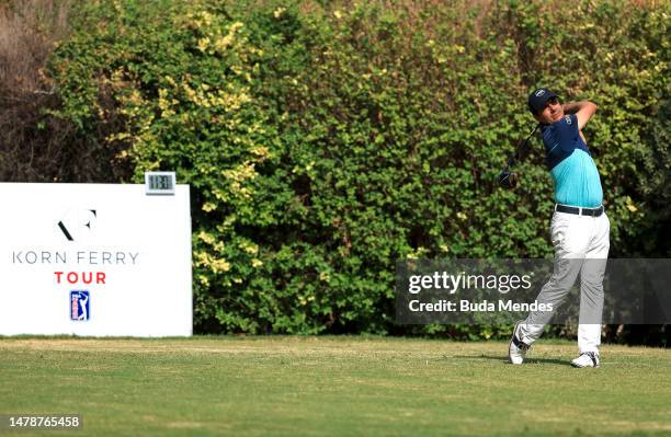 Felipe Aguilar of Chile plays his tee shot on the 1st hole during the third round of the Astara Chile Classic at Prince of Wales Country Club on...