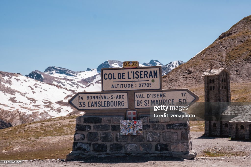 Sign post with directions Col de L'Iseran highest point