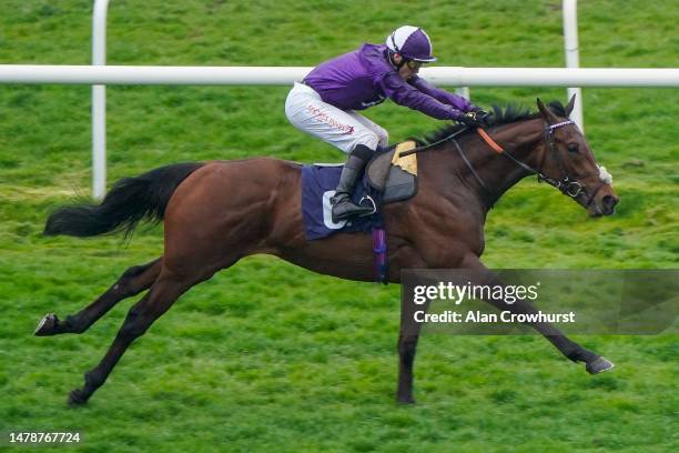 Kevin Stott riding Maxi King win The Pertemps Network Maiden Stakes at Doncaster Racecourse on April 01, 2023 in Doncaster, England.