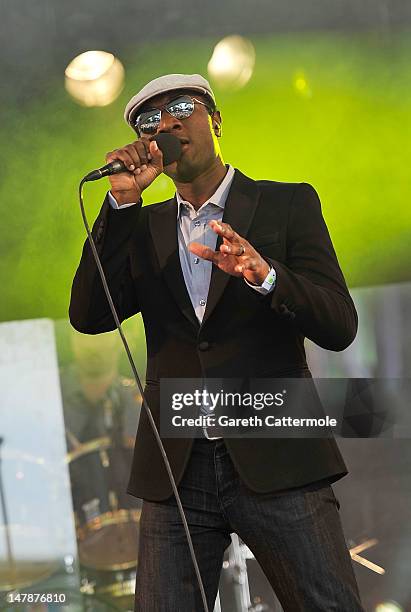Aloe Blacc performs at House Festival, Chiswick House & Gardens on July 5, 2012 in London, England. The festival from the Soho House Group supports...