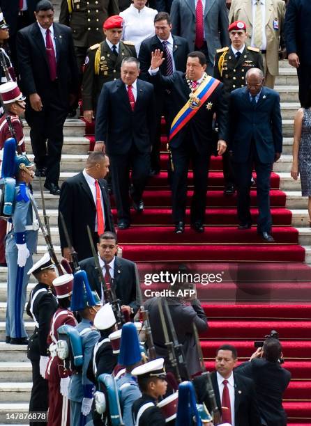 Venezuelan President Hugo Chavez , President of the Venezuelan Parliament Diosdado Cabello and Vice President of the Venezuelan Parliament Aristobulo...