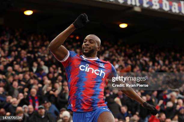 Jean-Philippe Mateta of Crystal Palace celebrates after scoring the team's second goal during the Premier League match between Crystal Palace and...