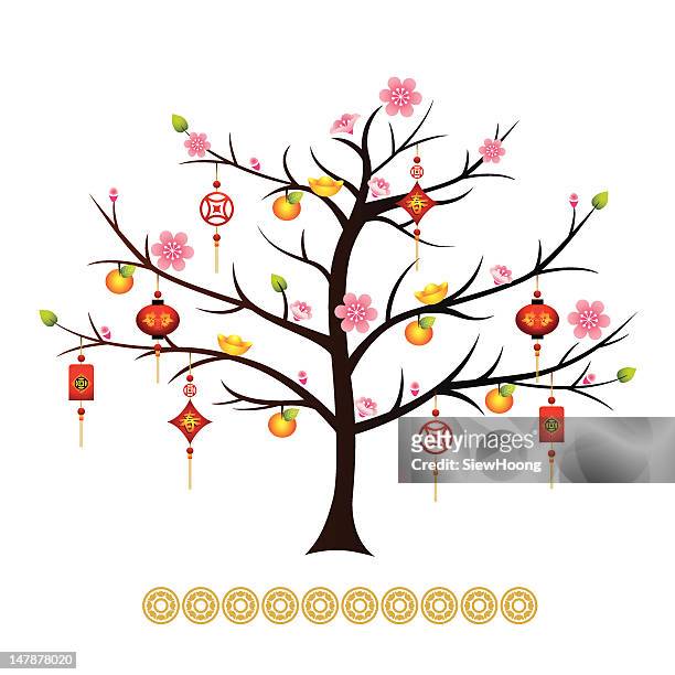 stockillustraties, clipart, cartoons en iconen met cherry tree - lantern festival cherry blossom