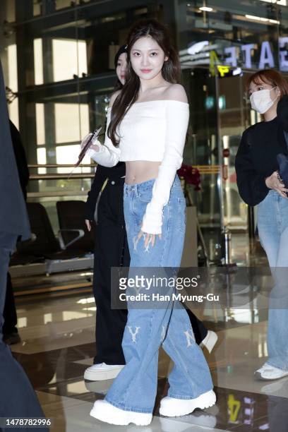 NingNing of girl group aespa is seen on departure at Gimpo International Airport on March 31, 2023 in Seoul, South Korea.