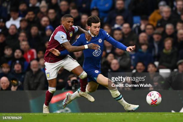 Ben Chilwell of Chelsea breaks away from Ashley Young of Aston Villa during the Premier League match between Chelsea FC and Aston Villa at Stamford...