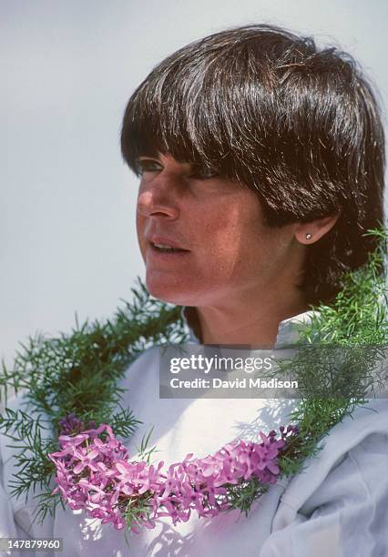 Gabriela Andersen-Schiess of Switzerland receives her award for winning the women's Masters division of the Bloomsday Run held on May 5, 1985 in...