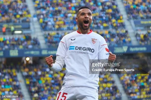 Youssef En-Nesyri of Sevilla FC celebrates a goal during the Spanish league, La Liga Santander, football match played between Cadiz CF and Sevilla FC...